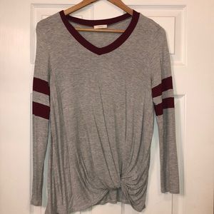 Casual grey shirt w/ maroon striped elbows